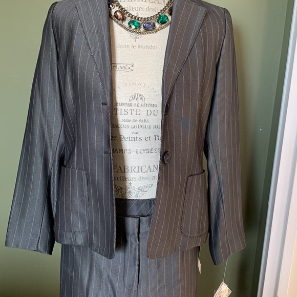 Beautiful pinstripe suit, BNWT, purchased from Macy’s, Size 8P, Color is slate. - Picture 3 of 16
